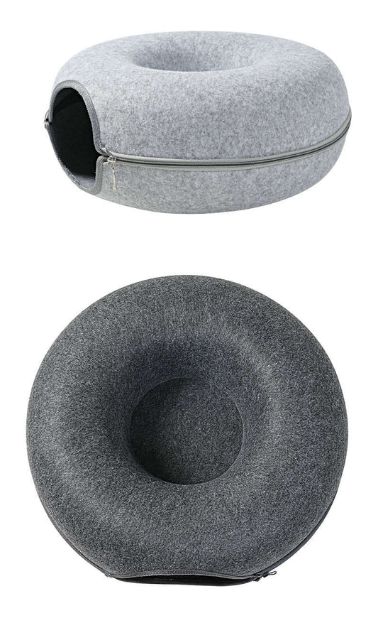 Indoor Cats Detachable Round Felt Cat Bed, Four Seasons Available Cat Nest 60 CM and 50 CM Washable Interior Cat Play Tunnel