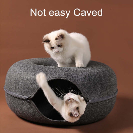 Indoor Cats Detachable Round Felt Cat Bed, Four Seasons Available Cat Nest 60 CM and 50 CM Washable Interior Cat Play Tunnel